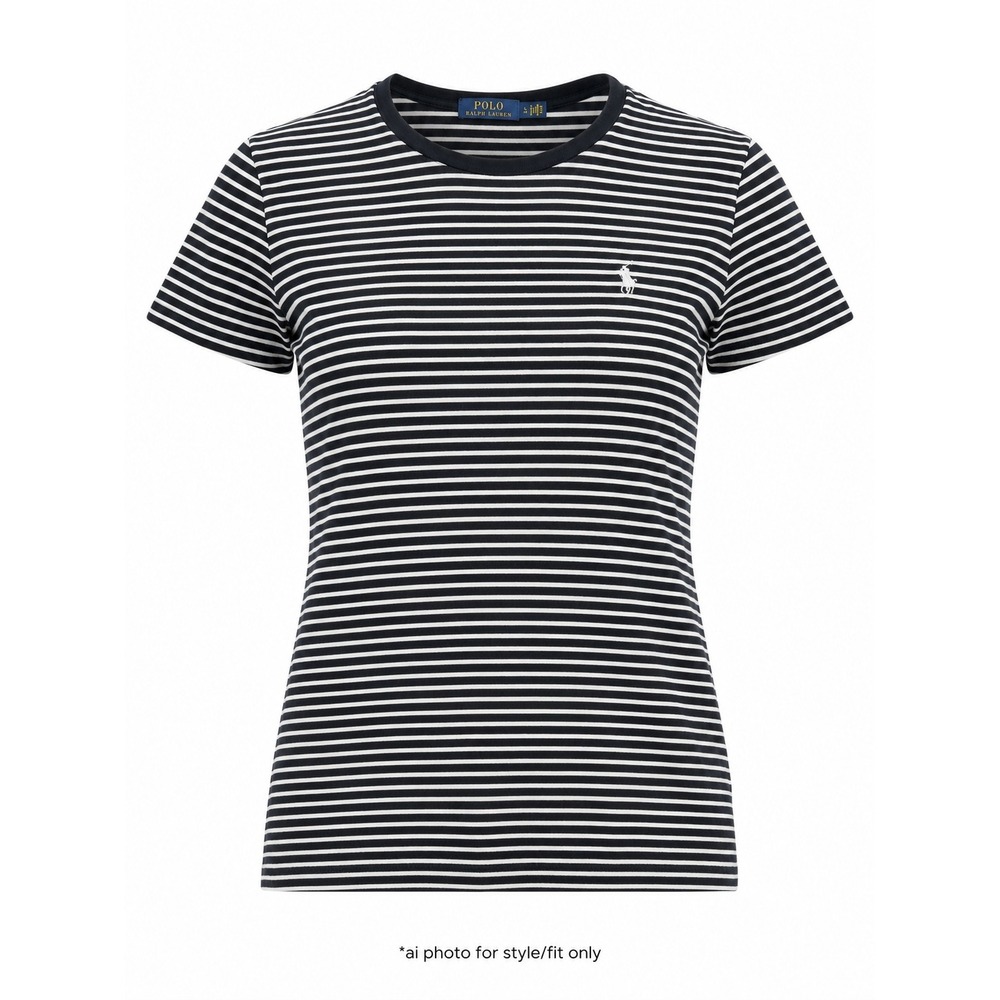 Polo Ralph Lauren T-Shirt Size L 100% Cotton Black White Striped Pony Logo